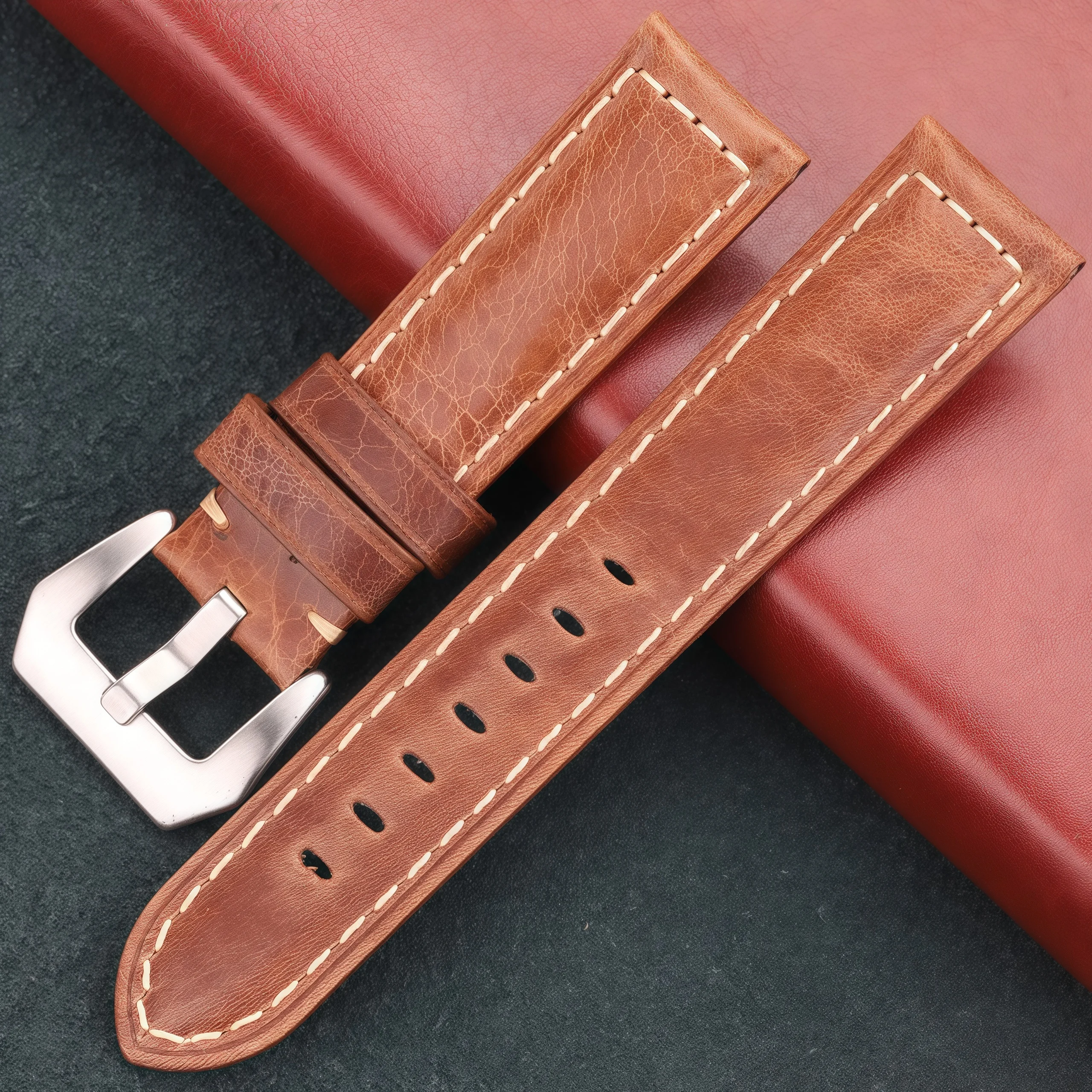 Elegant Dark Brown Genuine Leather Watch Band - Premium Cowhide Replacement Strap