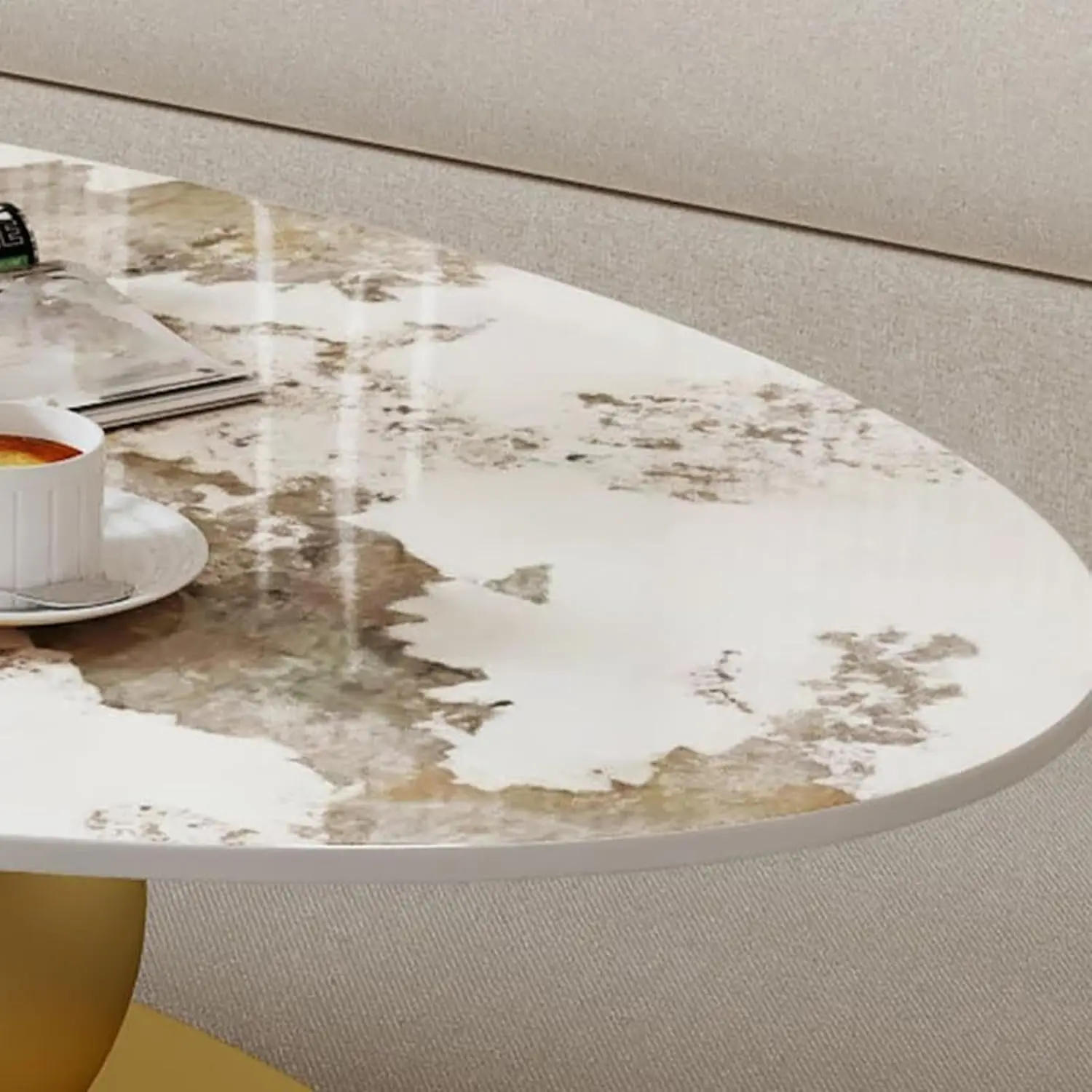 Modern Stone Coffee Table, Abstract Metal Base Living Room Table, 40 in (White, 47"x24"x17") 5