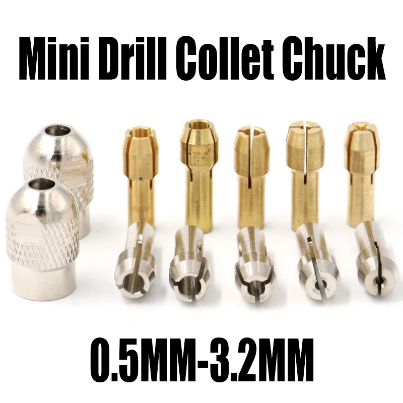 0.5-3.2mm Mini Drill Brass Collet Chuck And M7 M8 Nut Micro Drill Chuck Core For Dremel Rotary Tool Electric Grinder Accessories valiantoin 1 8 air micro grinder 3mm pneumatic pencil die grinder 58000 rpm free speed polishing engraver kit pneumatic tool