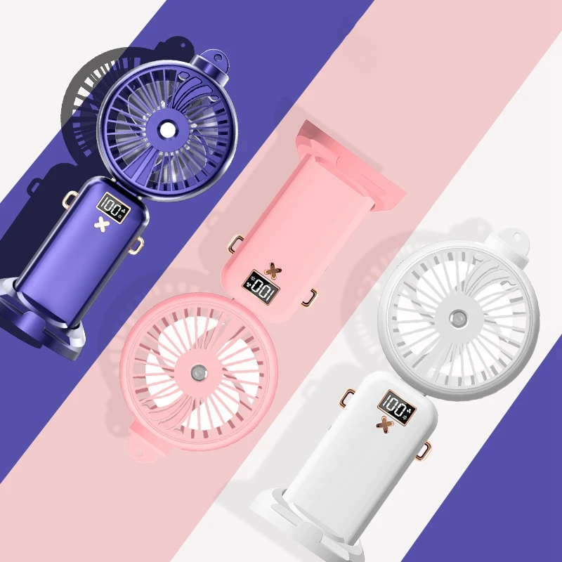 

HLZS-5000Mah Portable Spray Mist Fan With LCD Display USB Mute Wireless Mini Electric Fan Rechargeable Spray Water Fan