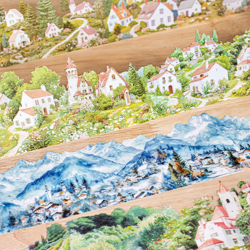 3Rolls/bag Little village series landscape theme tape handbook material beauty tape DIY notebook cell phone case 2