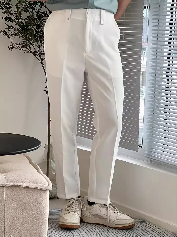 2024 New Spring Summer Breathable Business Casual Office Mens Suit Pants Versatile Solid Color Fashion Straight Trousers Male 4