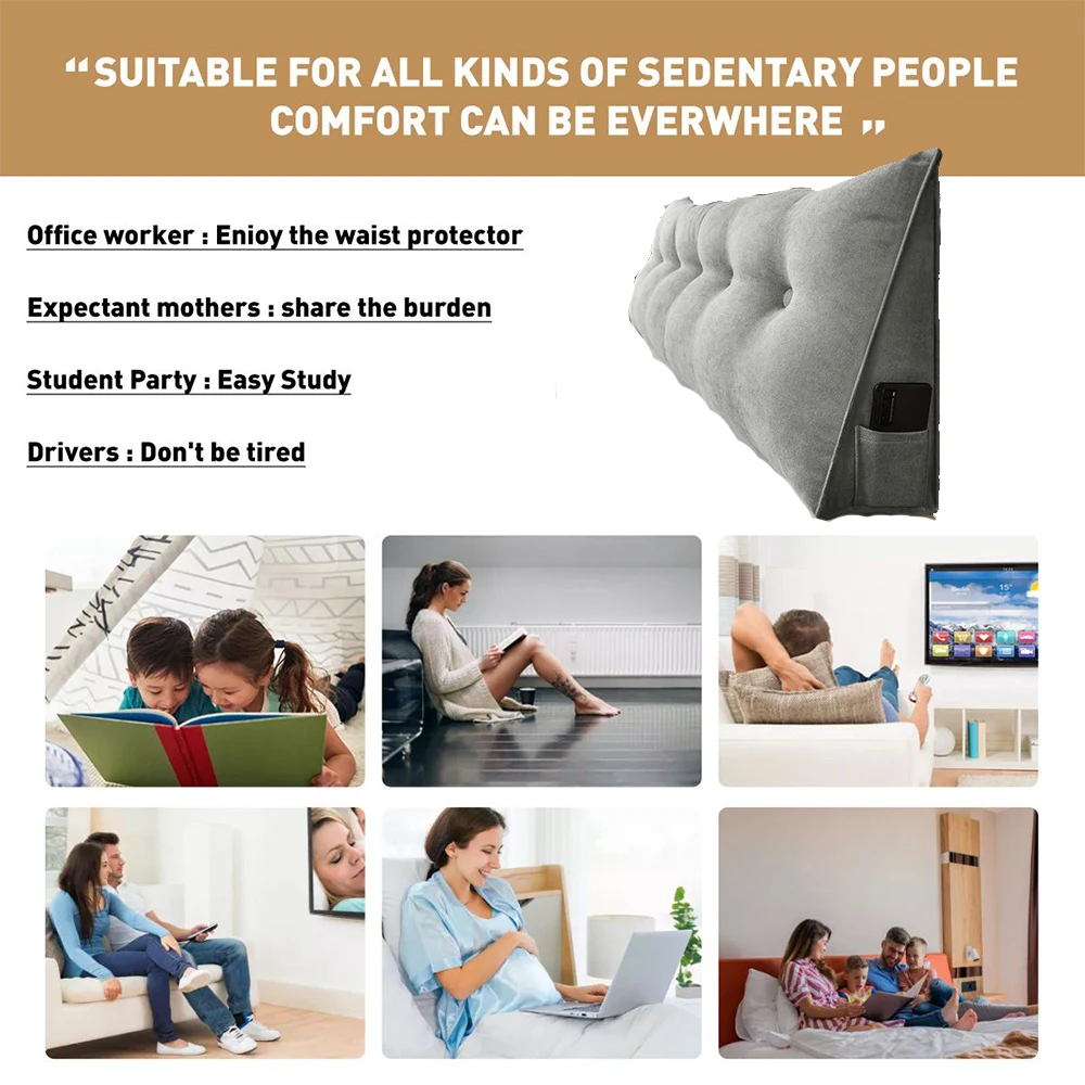 Super Soft Home Bedroom Triangle Bedside Filling Cushion Removable Washable Sofa Bed Back Support Tatami Pillow Lumbar Backrest 4