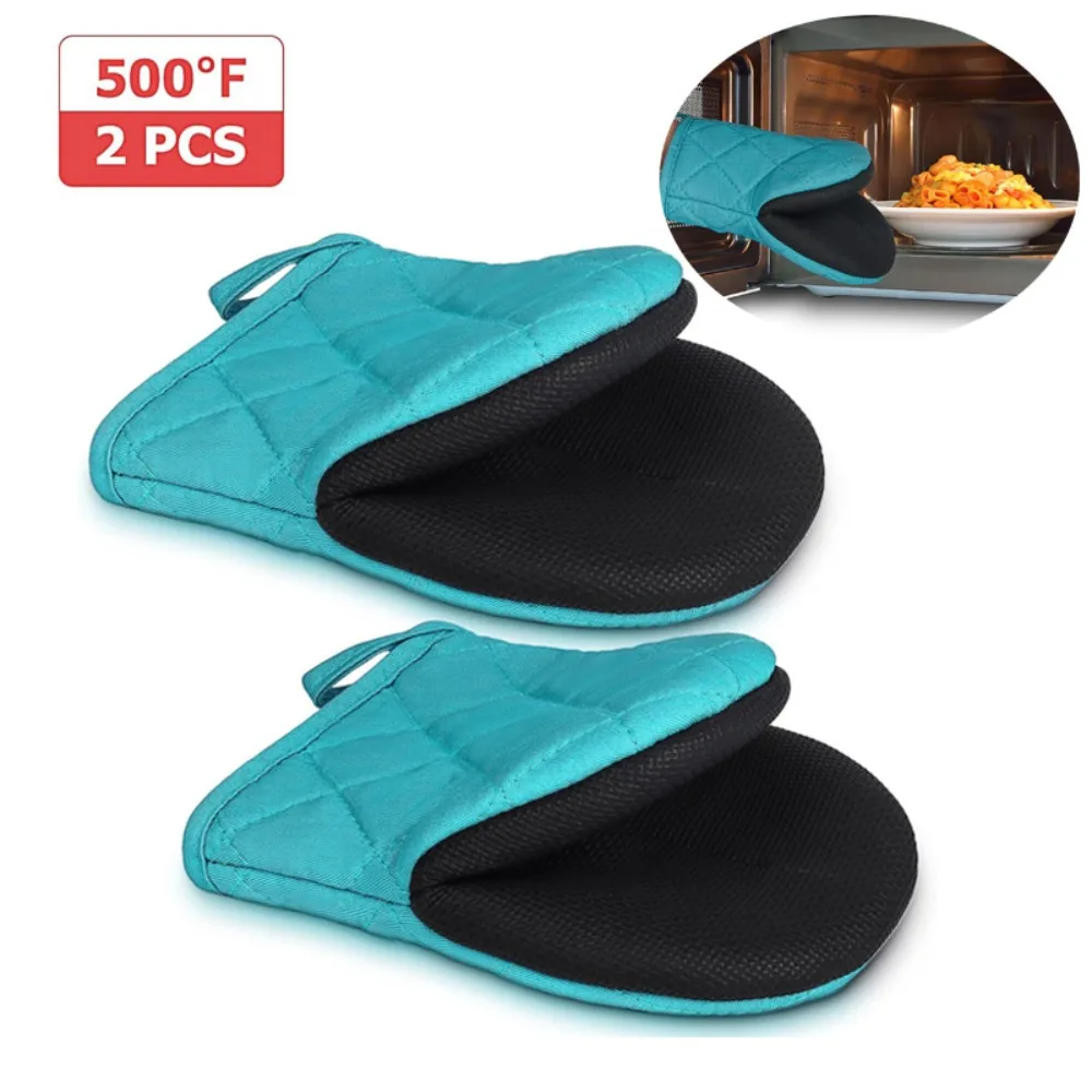 Kitchen Oven Gloves High Heat Resistant Short Oven Mitts Non-Slip Grip Surfaces Hanging BBQ Baking Cooking 1 Pair kitchen gloves