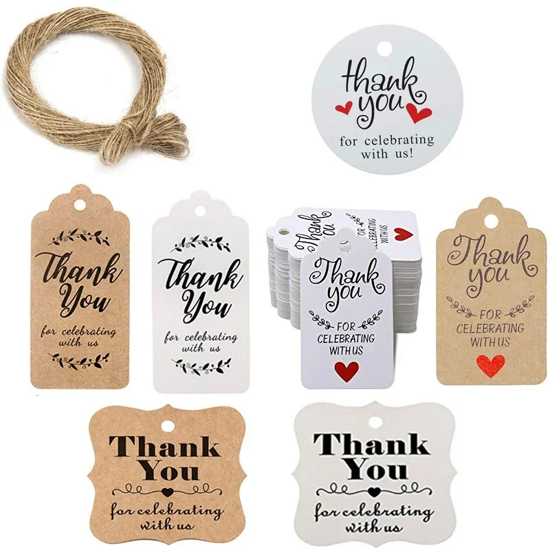 100pcs+20 meter rope handmade DIY hanging tag. Thank you for celebrating with us. Label gift baking, package decoration