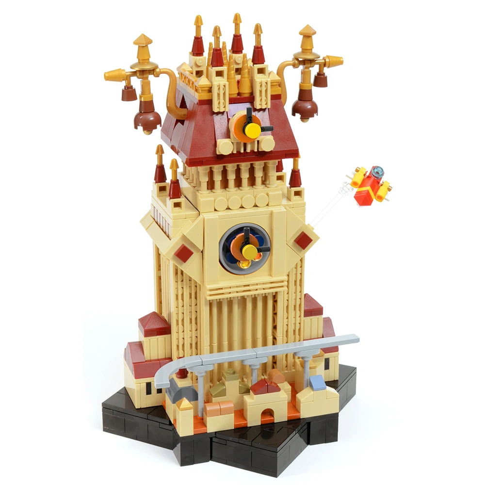 

Конструктор MOC железнодорожная станция, часы, башня, модель с мини-кораблем и колокольчиком, набор строительных блоков для детей, подарки на день рождения