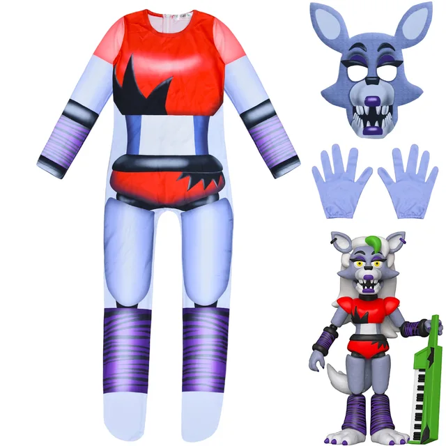 Crianças trajes de halloween anime sundrop fnaf sol palhaço coelho cosplay  roupas meninos menina bodysuit dos