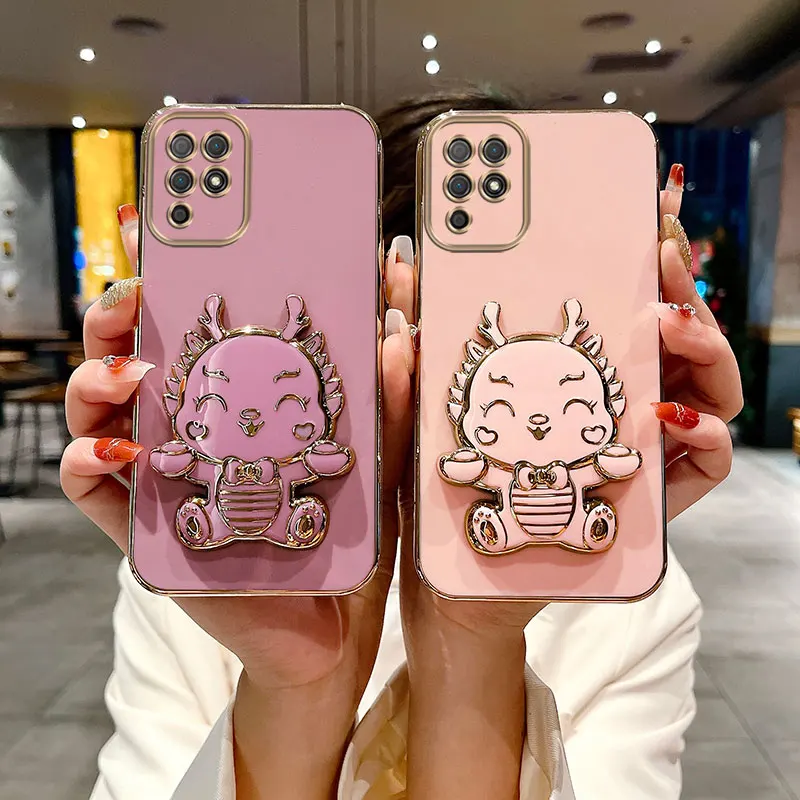 2024 New Year's Dragon Bracket Case For Samsung S23 S20 FE S24 Plus S21 Note 10 Lite S22 Ultra Shockproof Plating Cover_voghion.com