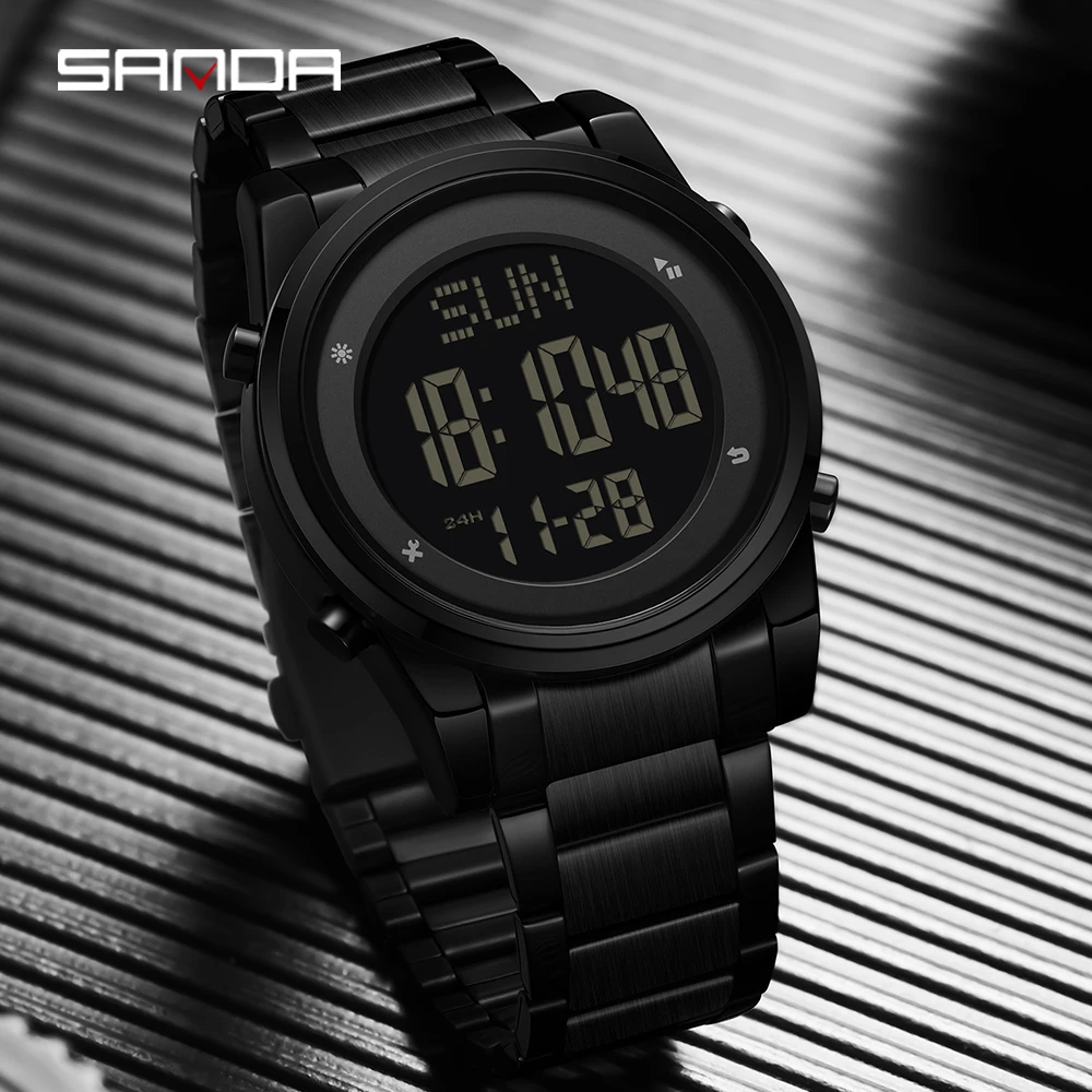 SANDA 6160 Outdoor Sport Watch 5ATM Waterproof Digital Led Watches Date Week Alarm Clock Wristwatches For Men Women Reloj Hombre