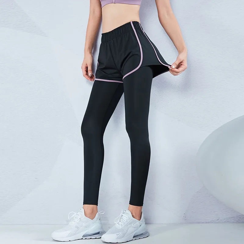 Women's Sports Running Tights 2 in 1 Workout Gym Legging Elastic Waist Yoga Pants with Lining Femme Sweatpants