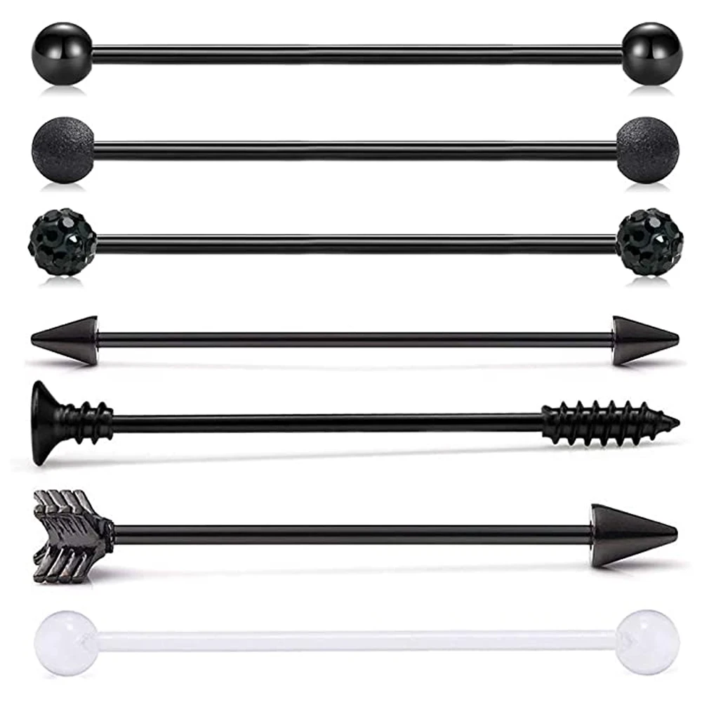 7pcs Industrial Barbell Stainles Steel Ear Cartilage Helix-Conch Earring Piercing Jewelry 38mm Industrial Piercing Jewelry Black piercing jewelry body piercing earrings ear piercing jewelry body piercing jewelry body jewelry