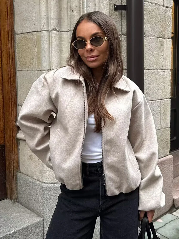 Women Spring ﻿Jacket 2026 New Long Sleeve Zipper Loose Coat Female High Street Casual Outerwear Autumn Fashion Bomber Jackets ﻿