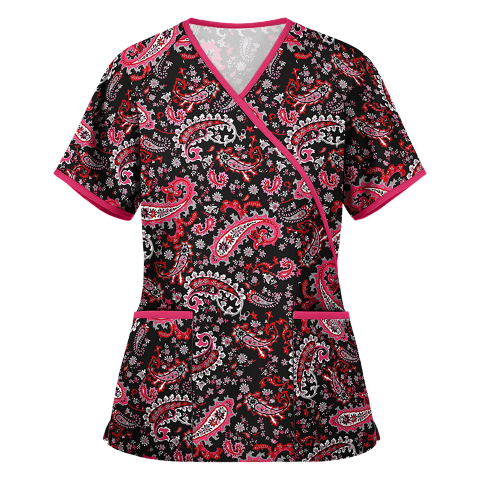 Animal Print Nurse Uniform Uniforme Enfermera Women Scrub Tops Short Sleeve V-neck Blouse Working Overalls медицинская одежда A5