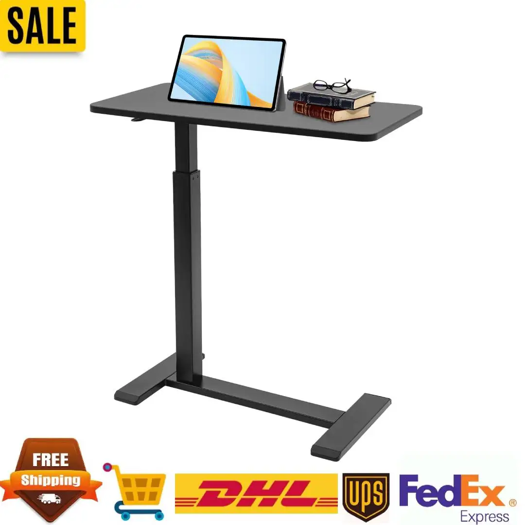 25.59-40.35in Adjustable Overbed Bedside Table umatic Mobile Standing Desk Laptop Desk with 4 Casters Pneumatic Lifting for Home