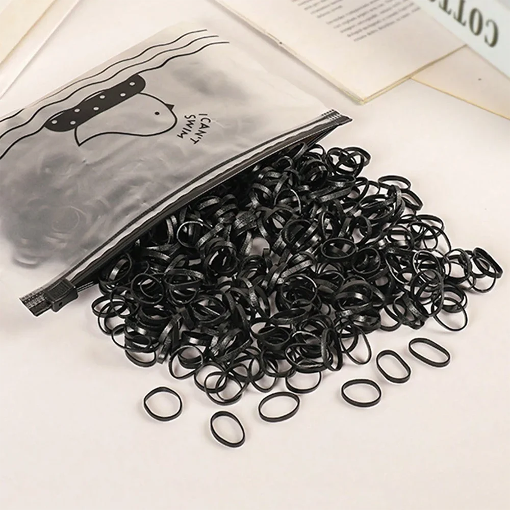 1000 Stück/Packung Farbige Kinder-Einweg-Gummibänder Schwarz Transparent Hochelastisch Schadet dem Haar Nicht Haarschmuck Stirnband