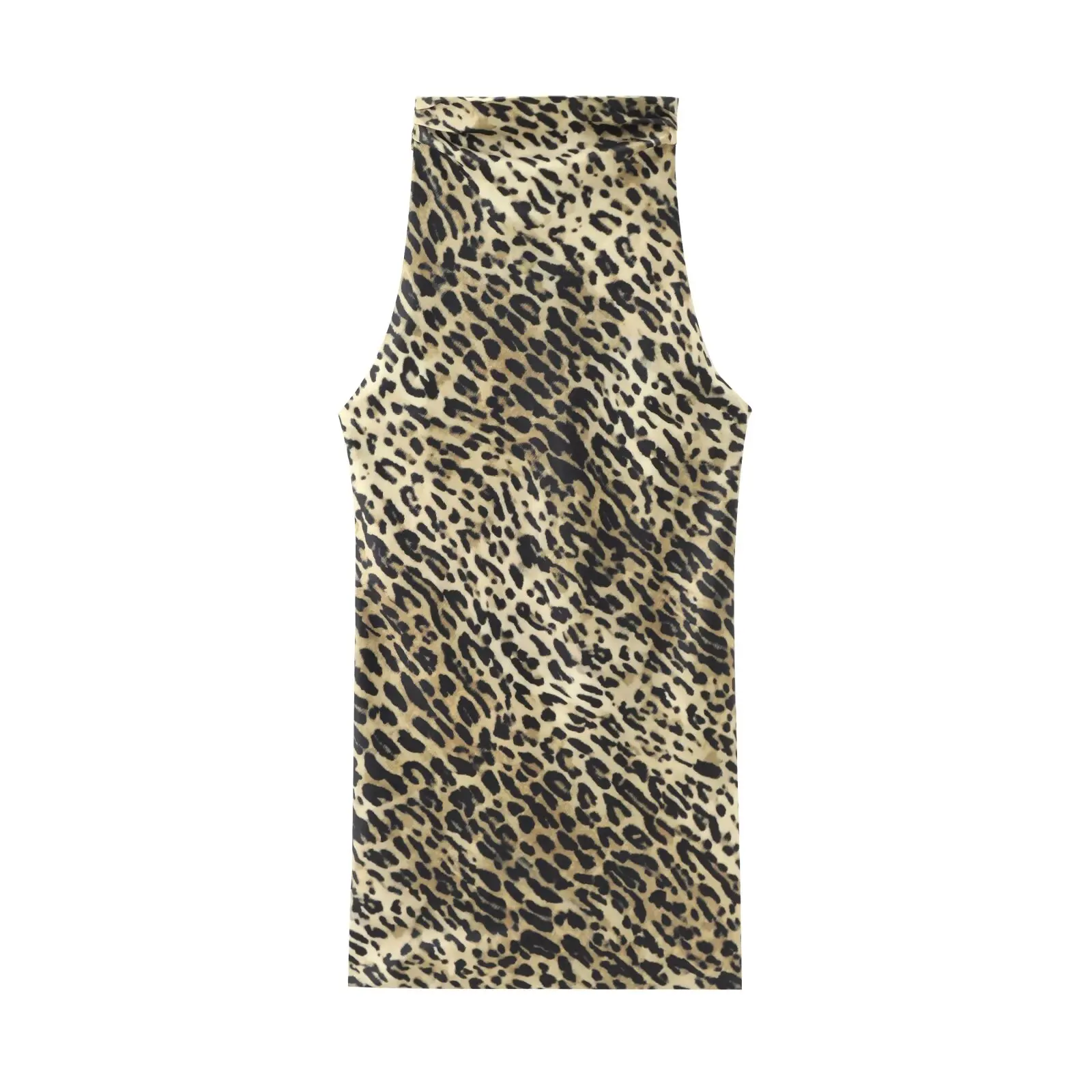thumbnail image 1 of HH TRAF Vestido corto elegante de verano para mujer, sin mangas, con estampado de leopardo, con botones y cuello colgante, estilo playero, sin espalda, 1 of 4