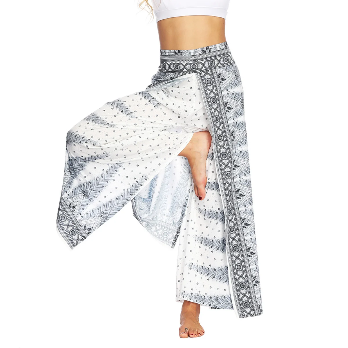 Women's Slit Wide Leg Dance Pants,Casual Hippie Bohemian Pants,Pilate Beach Boho Baggy Yoga Pants