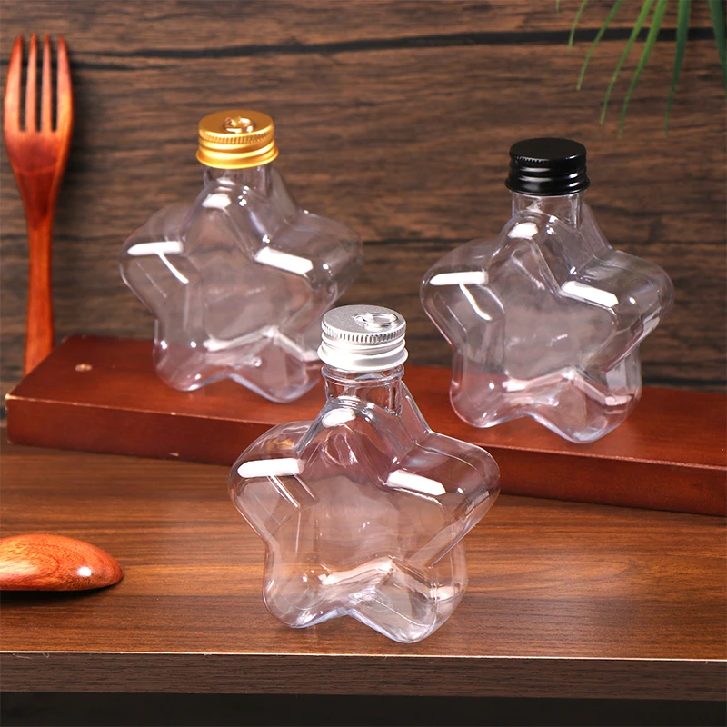 200ML Cute Star Plastic Bottle Clear Milk Tea Coffee Bottle Transparent Drinking Water Cup Juicing Beverage Bottles