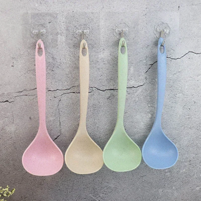 Wheat Straw Spoon Tableware Wheat Straw Rice Ladle 1Pcs 4 Colors Long Handle Soup Spoon Meal Dinner Scoops Kitchen Supplies Cooking Tool