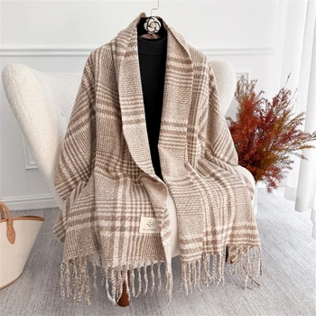 Luxury Plaid Scarf Winter Warm Cashmere Women Long Pashmina Foulard Female Scarves Lady Tassel Shawl Wraps 2025 Design New