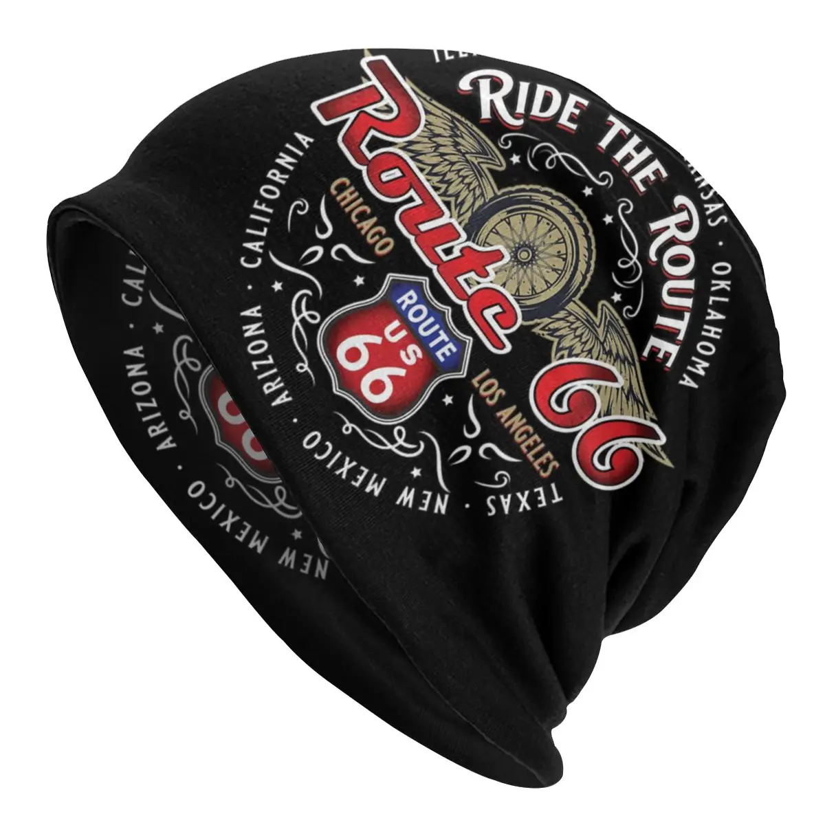 

Ride The Route 66 Beanie Cap Winter Warm Bonnet Homme Knit Hats Street Outdoor America's Highway Beanies Caps For Men Women