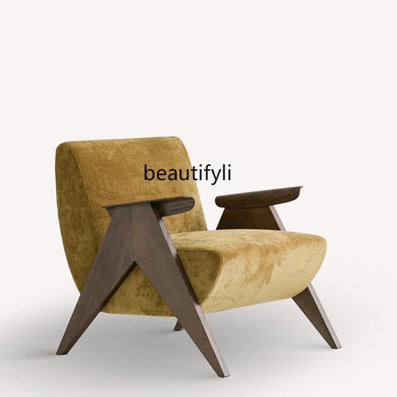 

Leisure Chair Nostalgic Single Solid Wood Sofa Lobby Chair