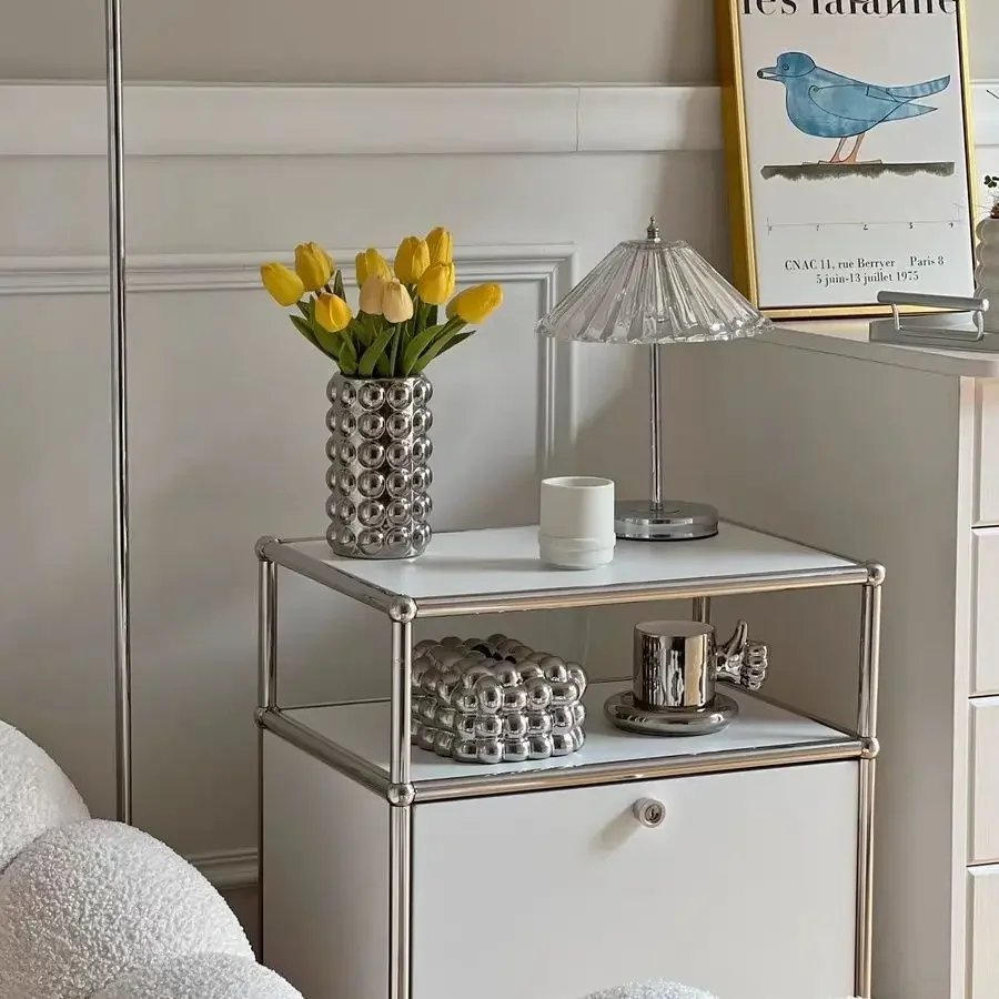 Metal Stainless Steel Bedroom Storage Bedside Cabinet Storage Living Room Sofa Side Cabinet Study Balcony Rack