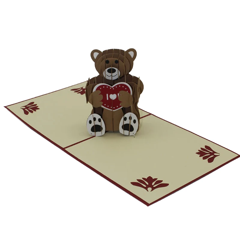 Greeting Cards Teddy Bear Hugging Hearts Pop Up 3D Birthday Card, Anniversary Card, Valentines Day Mother's Day Love Card