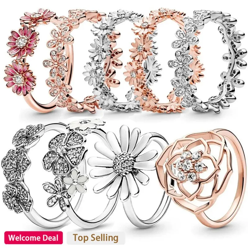 Authentic Hot Selling 925 Sterling Silver Shining Daisy Logo Women's Ring DIY Charming Jewelry Gift Light Luxury Fashion