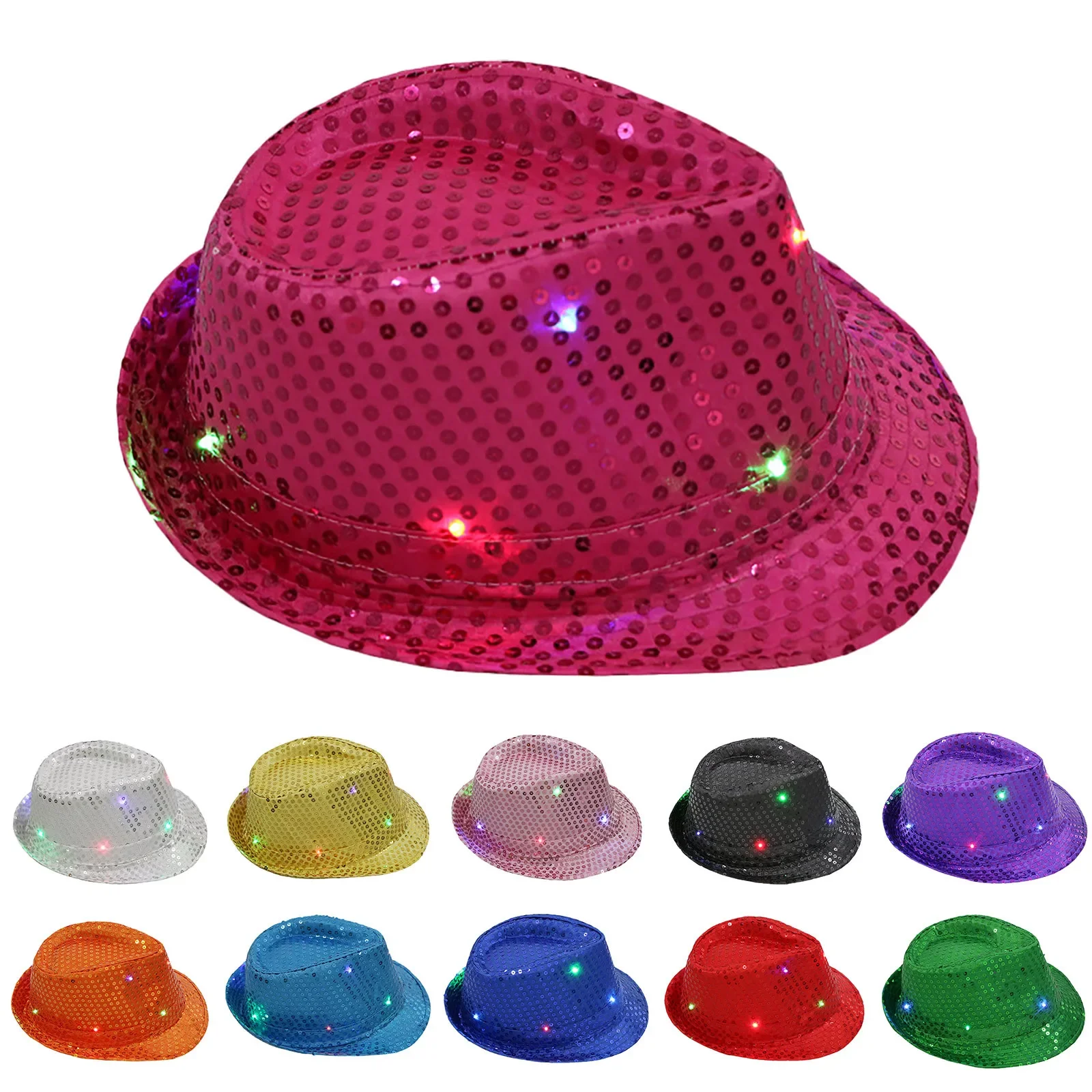 

LED Party Panama Caps Sequin Glow Jazz Hat Performance Props Flash Cowboy Hat Outdoor Hip Hop Cap Wholesale Flat Top Xmas Hats