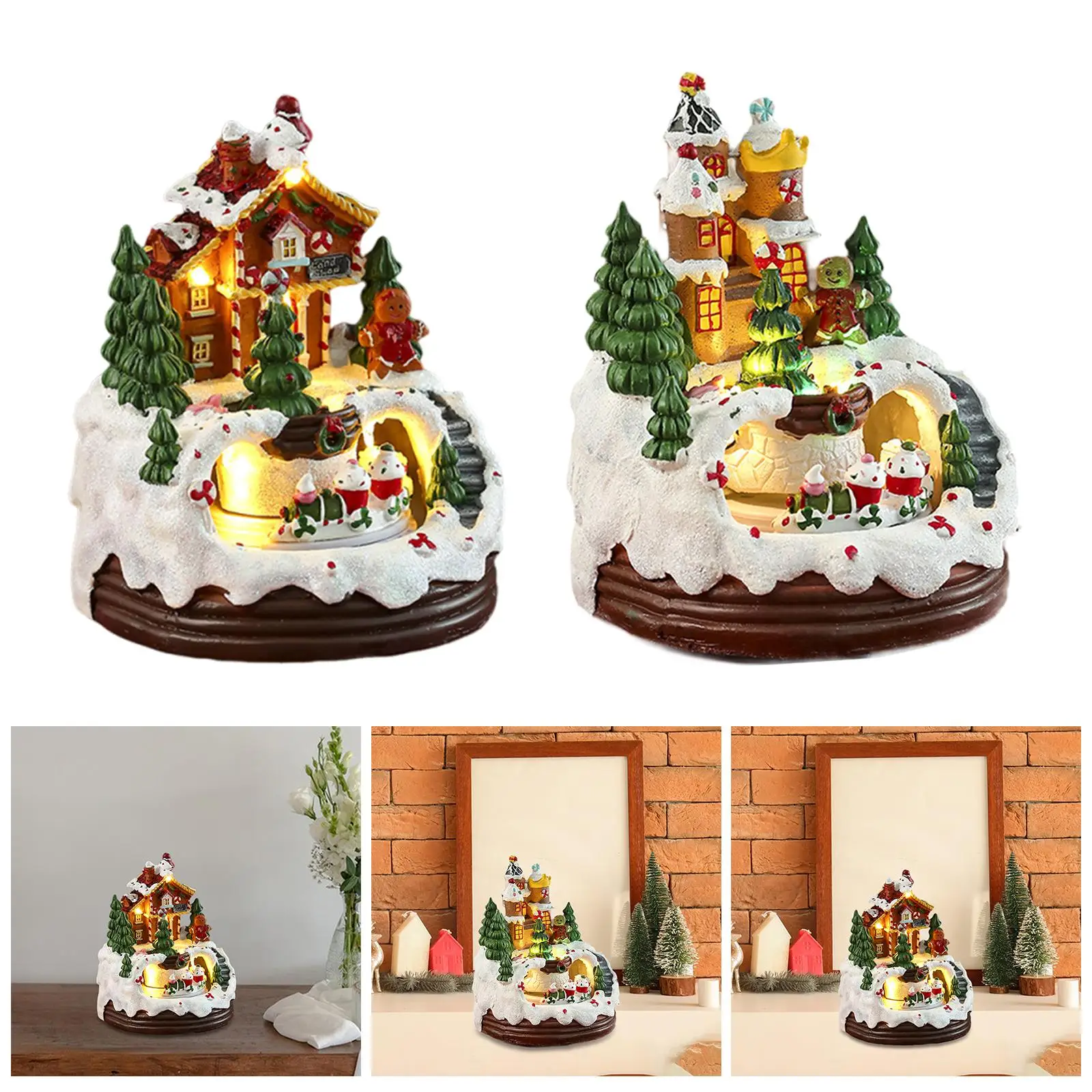 Christmas House Music Box Toy with Rotating Train Xmas Gifts Tabletop Ornament for Bedroom Holiday New Year Bookshelf Indoor