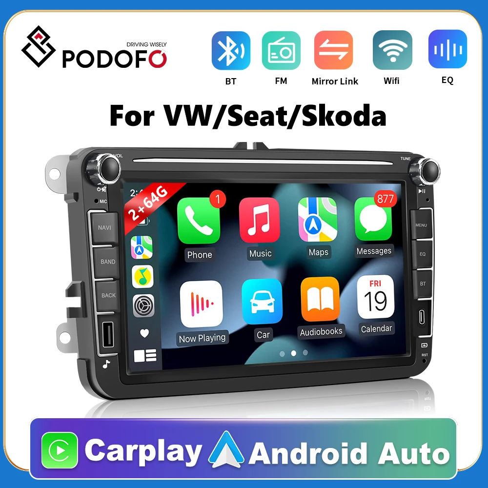 

Автомагнитола Podofo, универсальная стерео-система на Android, с GPS, Навигатором, USB, для VW/PASSAT B6/GOLF/POLO/Fabia/Octavia/Seat, типоразмер 2 Din