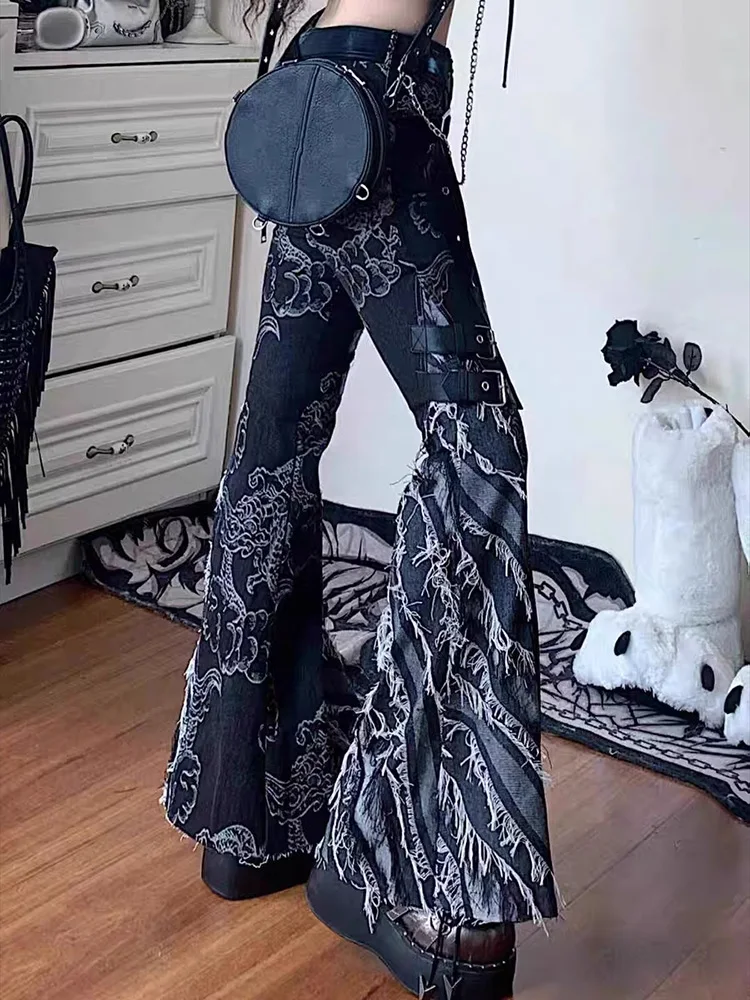 Vintage Japanese 2000s Style Emo Jean Pants Women Black Goth