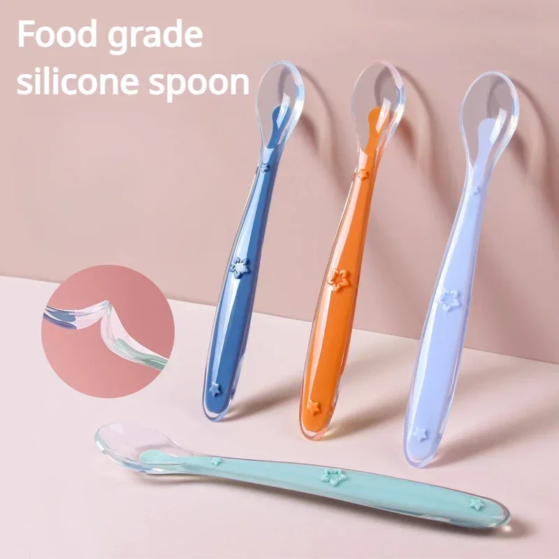 Silicone Feeding Spoon 1Pc Baby Safety Silicone Feeding Spoon Children's Training Spoons Soft Complementary Food Spoon Baby Cutlery Solid Feeding