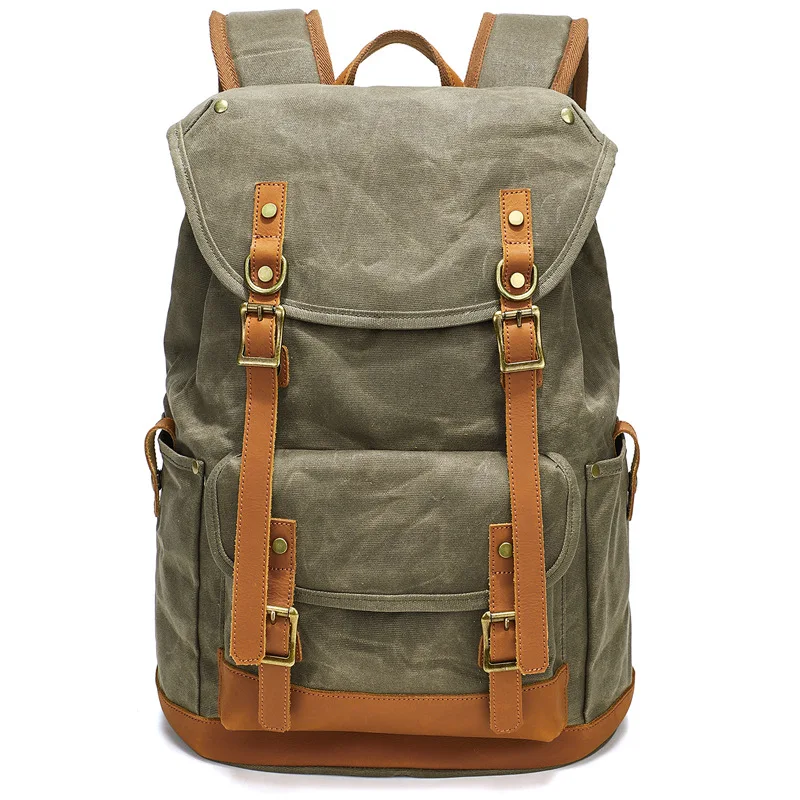 Backpack for men, trendy retro men, computer backpack for travel, large capacity waterproof wax dyed canvas backpack
