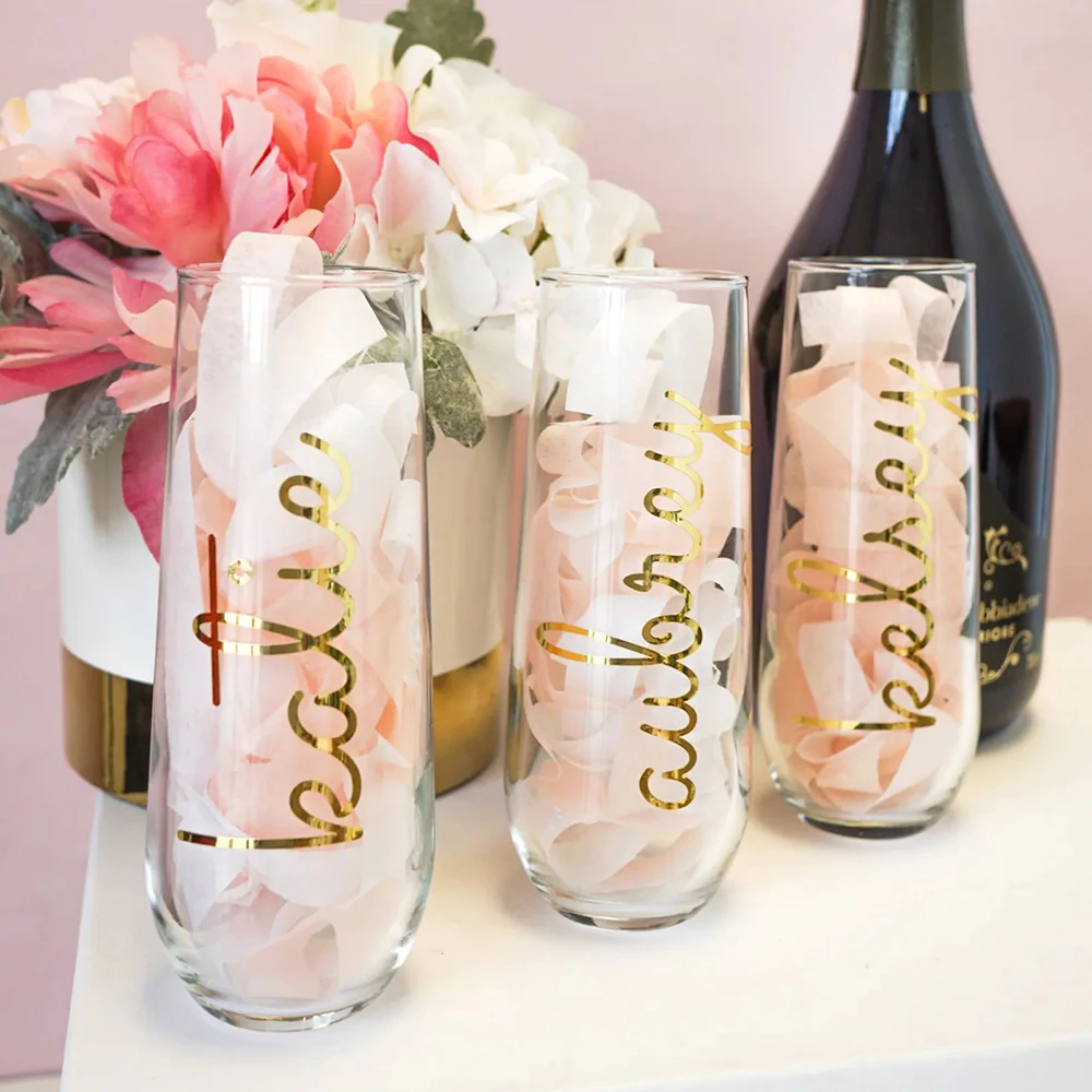 Stemless Champagne Flute with Name & Title - Personalized Brides