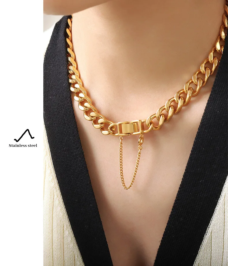 2023 neue kubanische Glieder kette Frauen Halskette Armband Set Mode Hip Hop Edelstahl Schmuck Sets für Frauen vergoldet – Detail 17