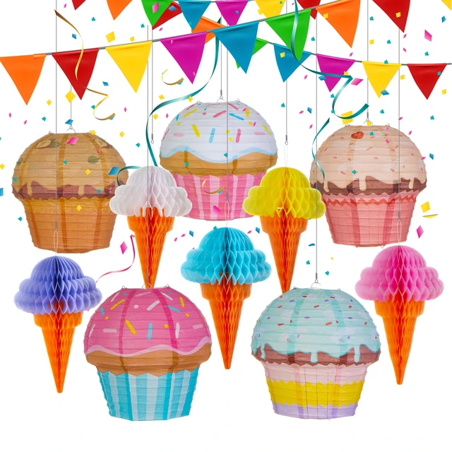 10 Pcs Cupcake and Ice Cream Hanging Paper Lanterns Donut Mix