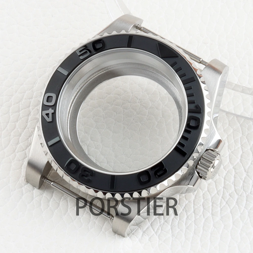 Stainless Steel 40mm Yacht Watch Case with Sapphire Glass & Rubber Strap - 100m Waterproof