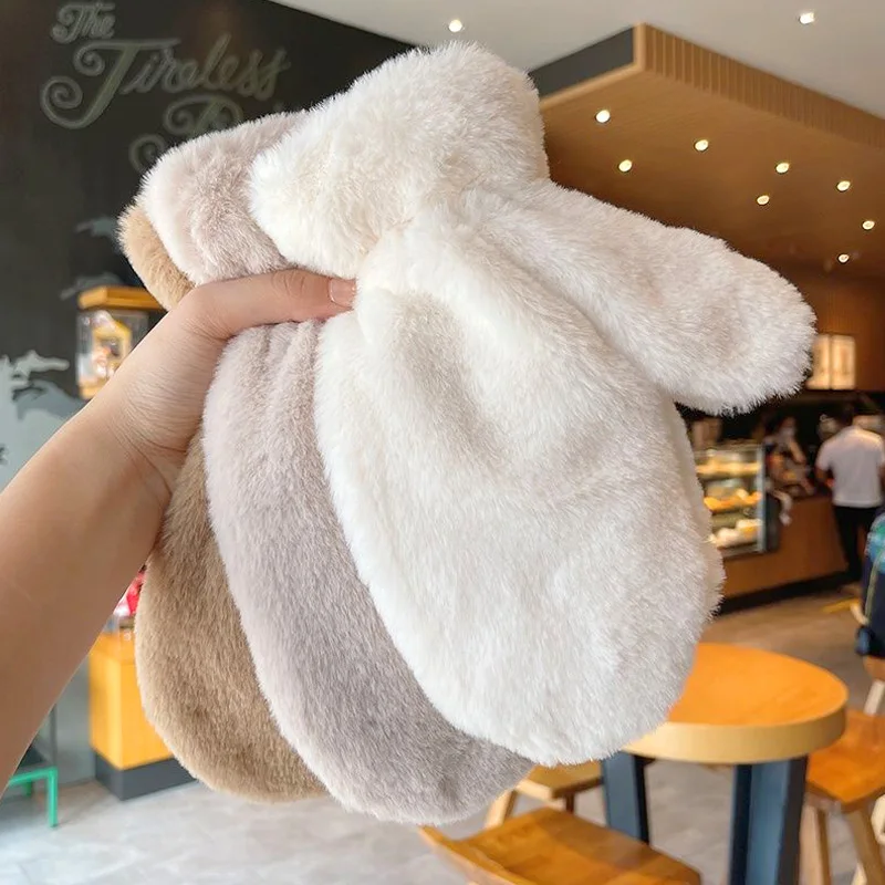 

Plush Warm Gloves Soft Winter Thick Fingerless Korean Japanese Fluffy Fur Gloves Casual Outdoor Riding Mittens Warm Winter Gifts