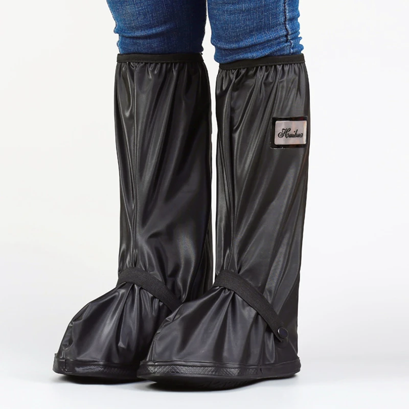 Waterproof Black Rain Boot Shoe Cover with Reflective High Top Design