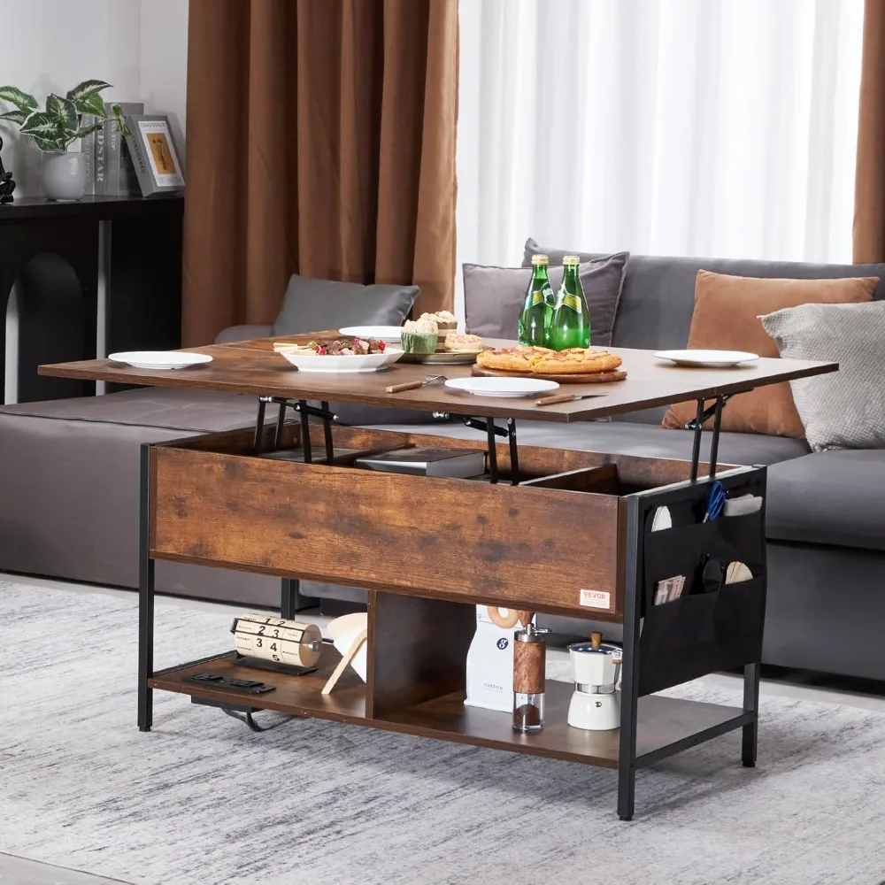 Lift Top Coffee Table with Storage, Coffees Tables for Living Room, Small Coffee Table with Power Strip & USB & Ambient Lighting 2