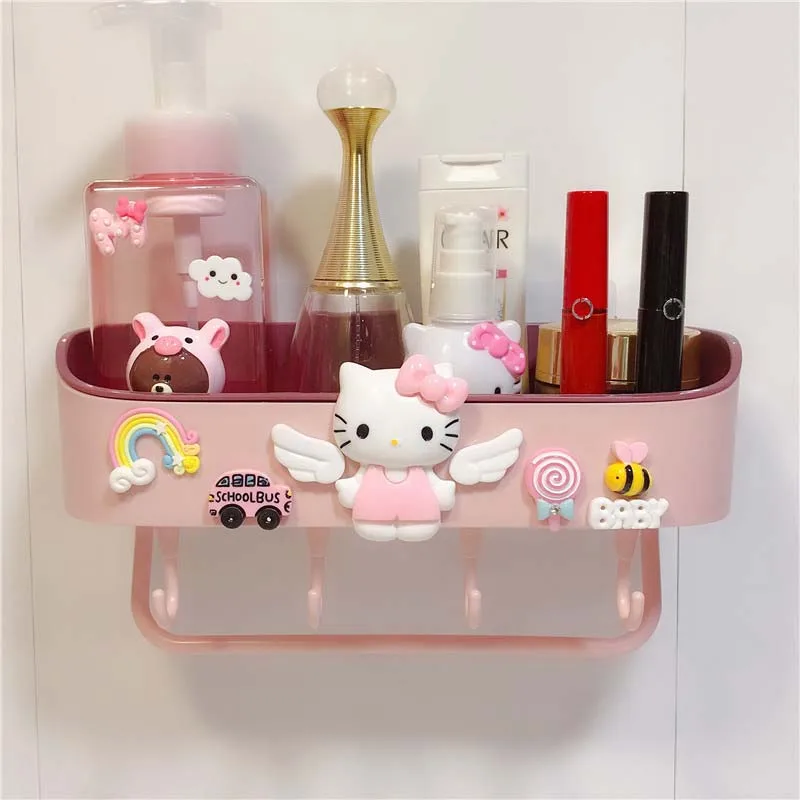 Sanrio Storage Rack Hello Kitty My Melody Cartoon Creative Bagno Storage Box Rack Di Stoccaggio Senza Perforazione Gancio Per Asciugamani Regalo Per S