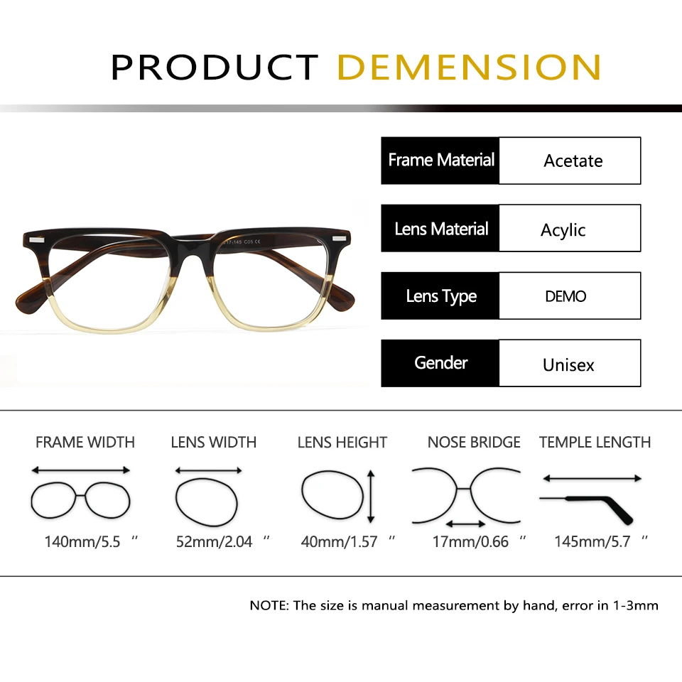 Esnbie Unisex Full Rim Square Acetate Eyeglasses 21201 - Image 1