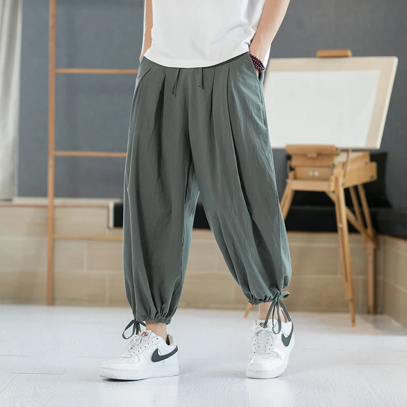 

Spring and Summer Chinese-style Cotton Linen Casual Trousers Men's Loose-Fit Ninth pants Trend Large Size Beam Leg Harem Pants