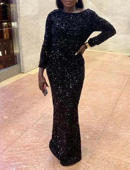 Romagic Elegant Women Modest Stretch Sequin Royal Blue Wedding Prom Gown Long Sleeves Mermaid Formal Evening Party Dress 2024 5