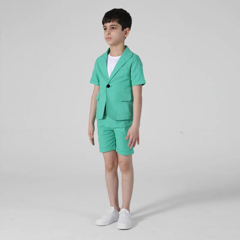 Formal Boys Summer Suit Sets Children Short-sleeved Blazer Shorts Dress Outfits Kids Birthday Party Performance Costume
