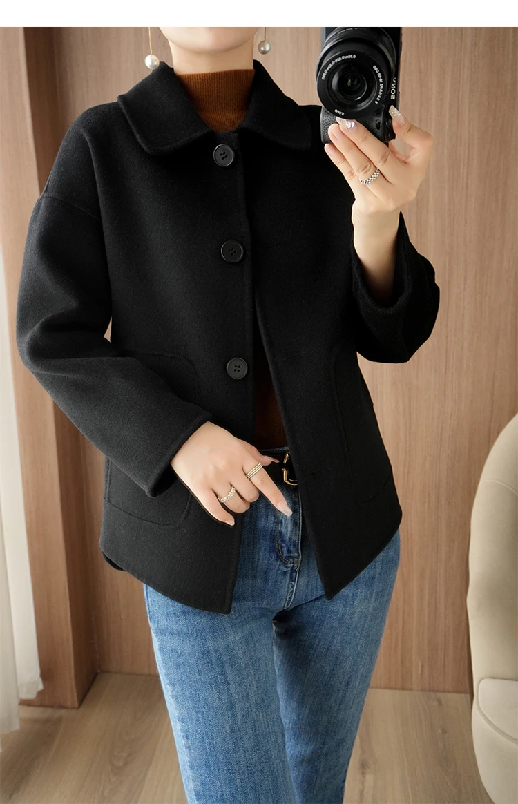 100% Pure Wool Woolen Overcoat Women's Short Korean Style Loose Double-Sided Woolen Coat Small Outer Wear Cashmere Thick