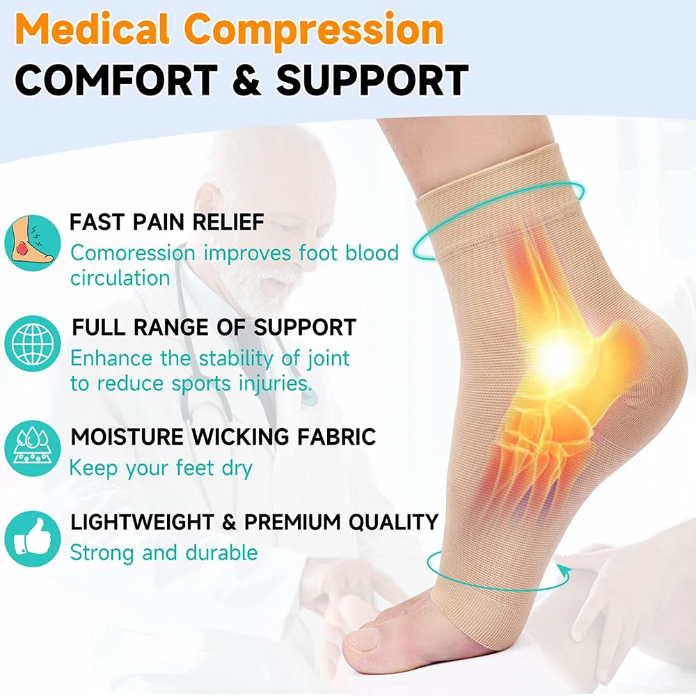 Plantar Fasciitis Socks Sleeves 20-30mmHg Compression Socks for Ankle Support Injury Recovery Eases Swelling Women Men 1 Pair ankle socks ankle support compression socks