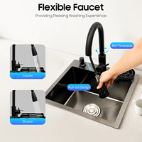 Multi-functional Kitchen Sink with Retractable Faucet, Soap Dispenser and Drip Basket Black Stainless Steel Sink 3 Specification 3
